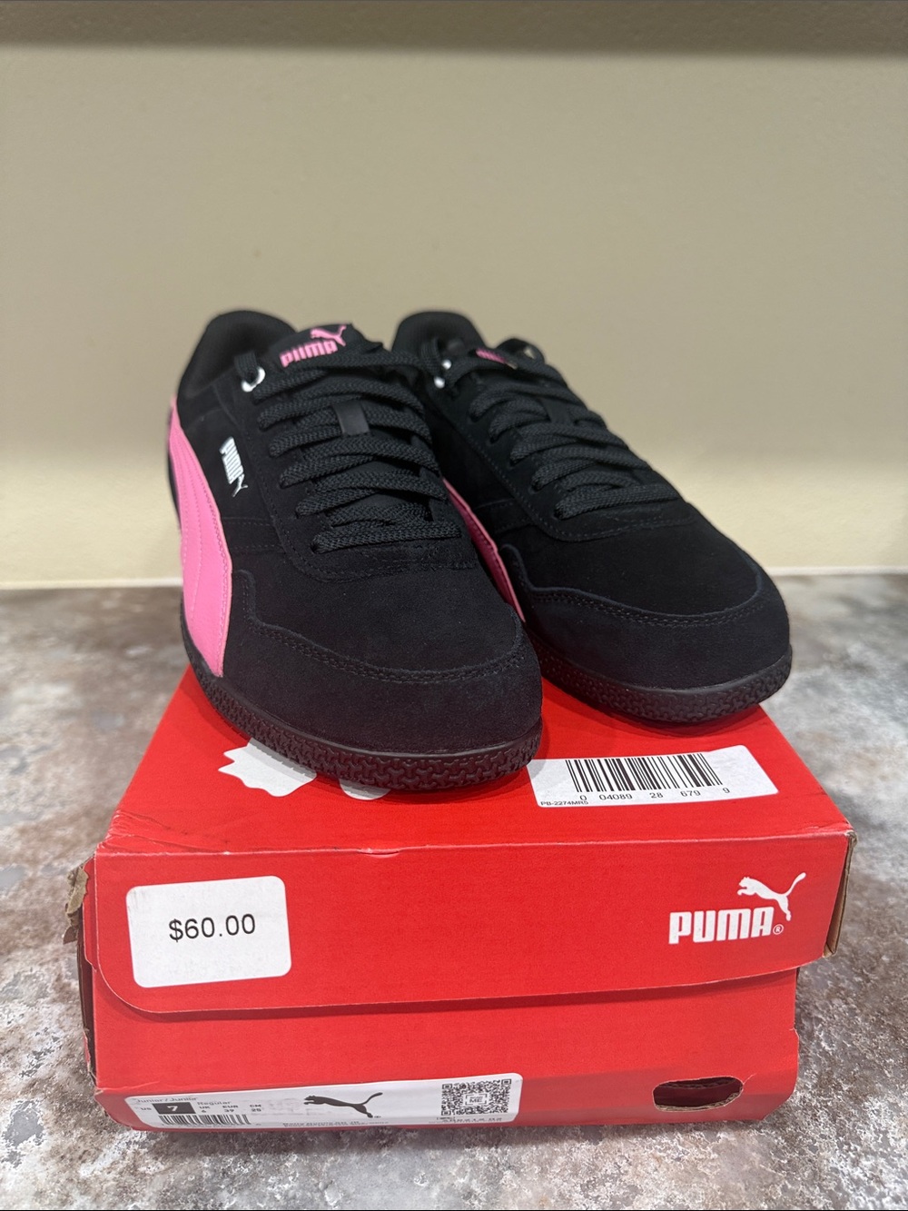 Puma Women's Black Sneakers with Pink Side Accent